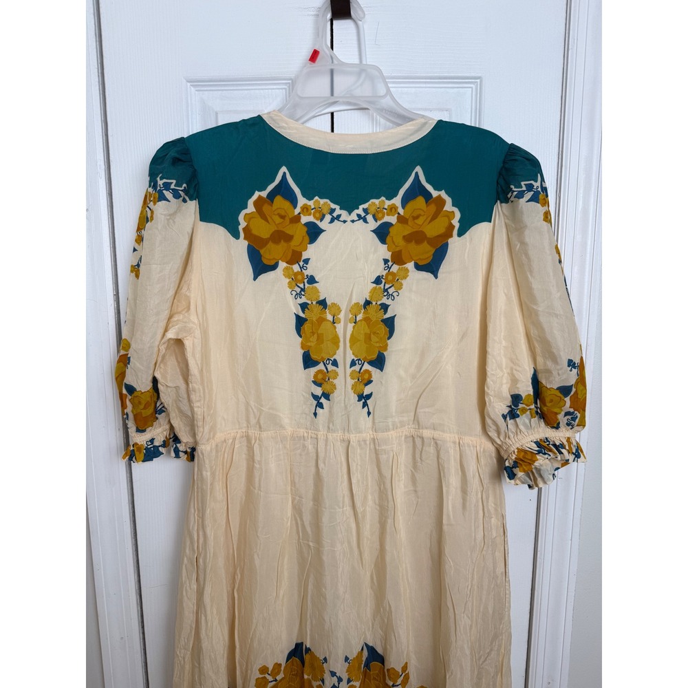 FARM Rio Anthropologie Floral Midi Dress XL Button Front Puff Sleeve Viscose - Picture 14 of 14